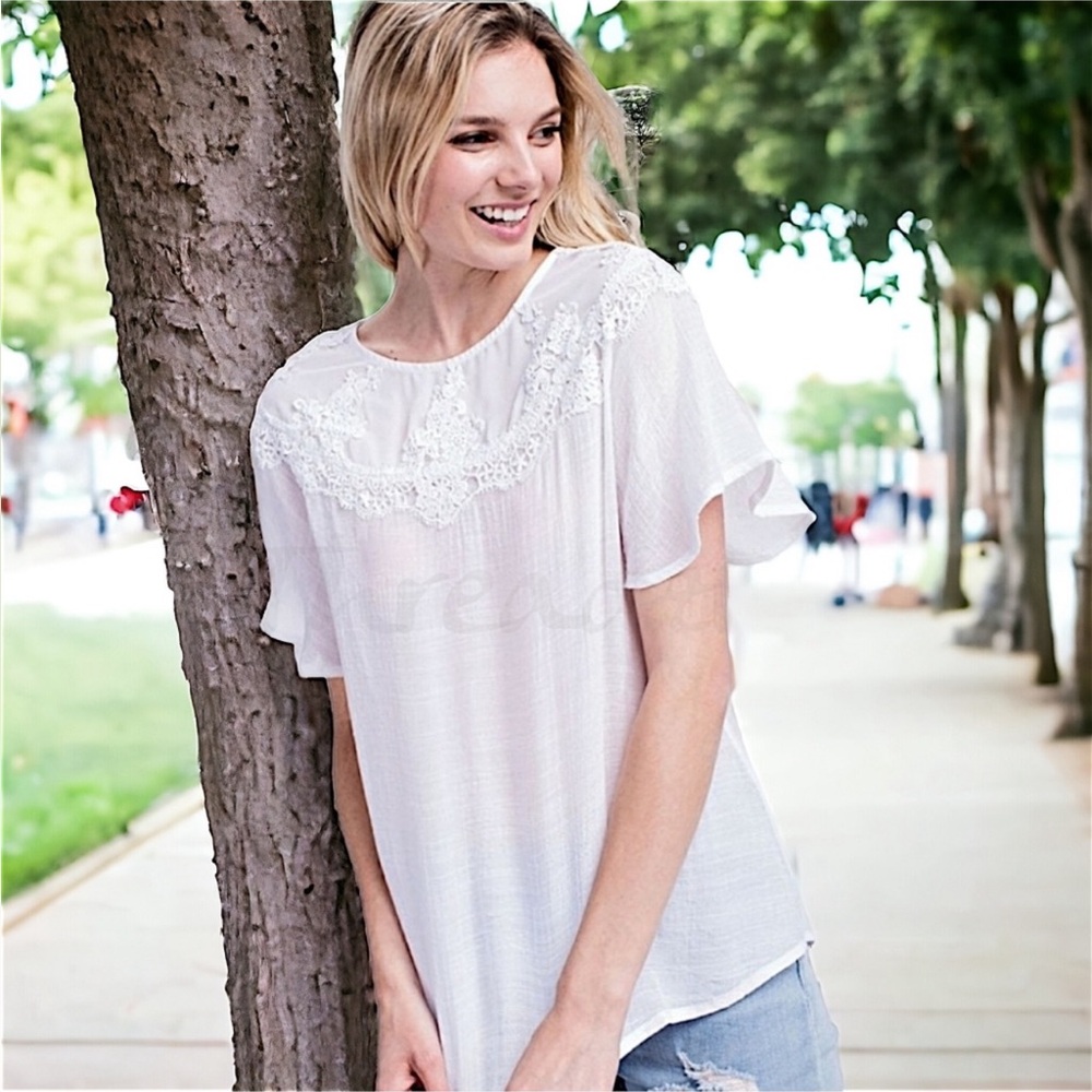 Mittoshop White Lace Accent Blouse